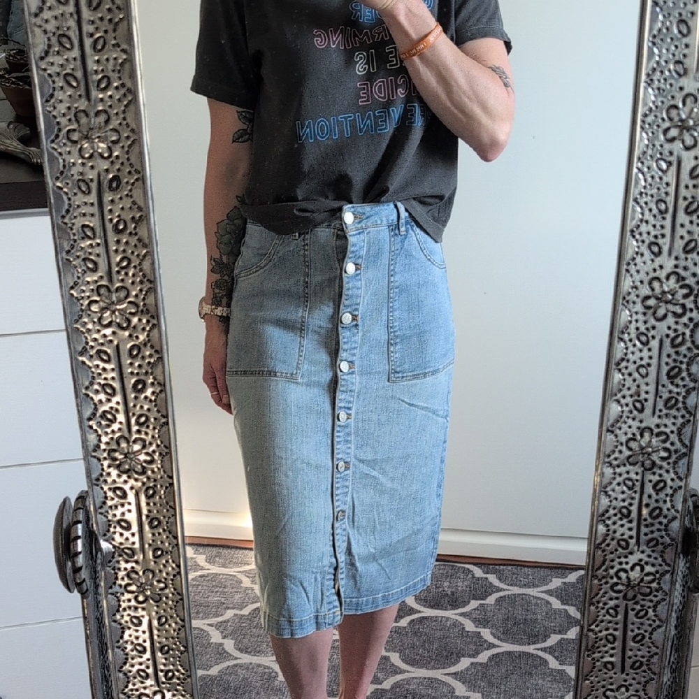 Love Tree Light Blue Denim Midi Skirt